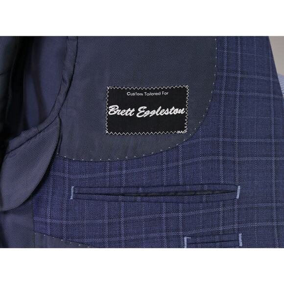 Custom Tailored Recent Men's Blazer Blue Checkered 2-Btn Sportcoat 44R - Picture 9 of 9